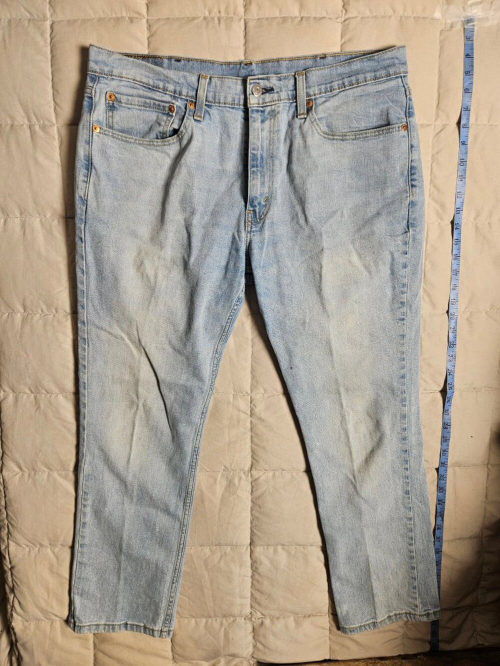 Levis 511 Slim Jeans Mens 38x30 Light Wash Blue Denim Button Fly